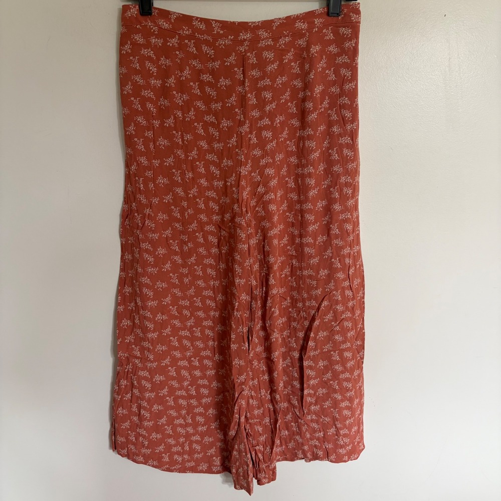 American Eagle Terracotta Orange Floral Wide Leg Crop Pants Medium Viscose